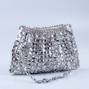 Handmade Flat Beads Woven Large Dumpling Fashion Trendy One-shoulder Handbag