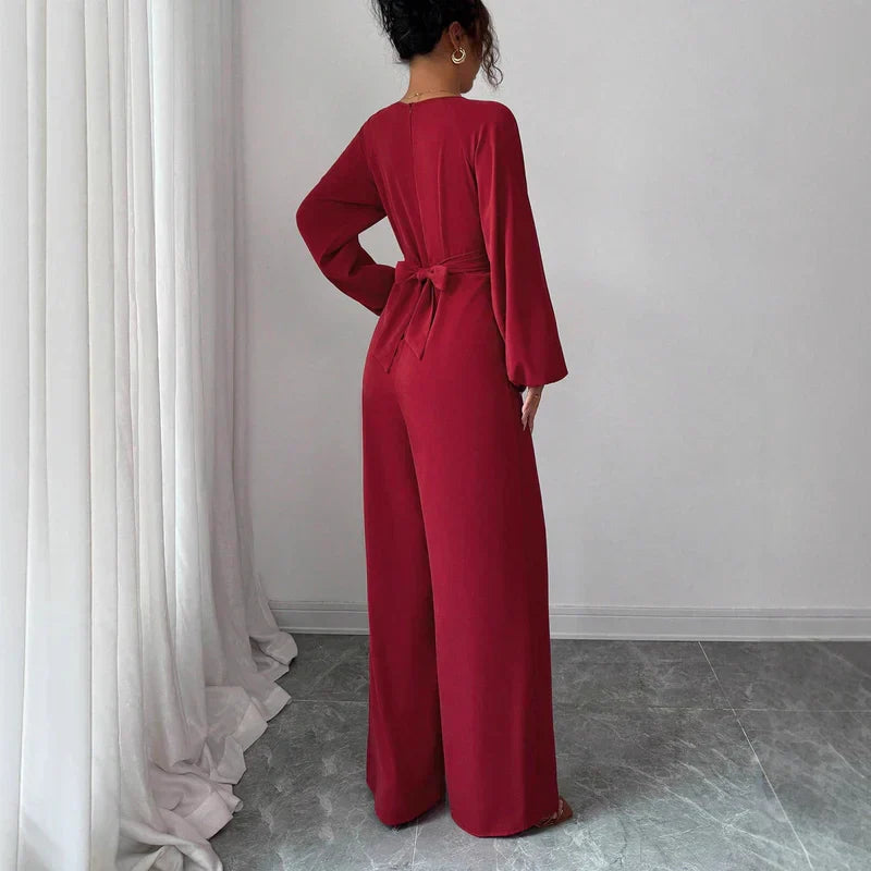Women’s Elegant Puff-Sleeve Wide-Leg Jumpsuit
