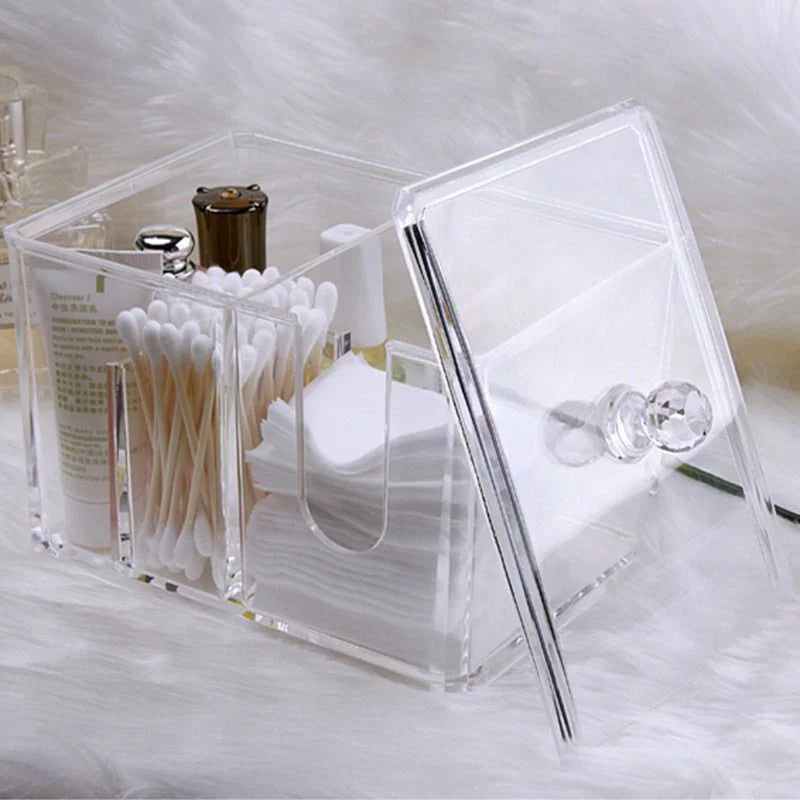 Yajule Cosmetic Cotton Storage Box Cotton Swab Box Desktop Dressing Table Cosmetics Dustproof Lipstick Transparent Acrylic